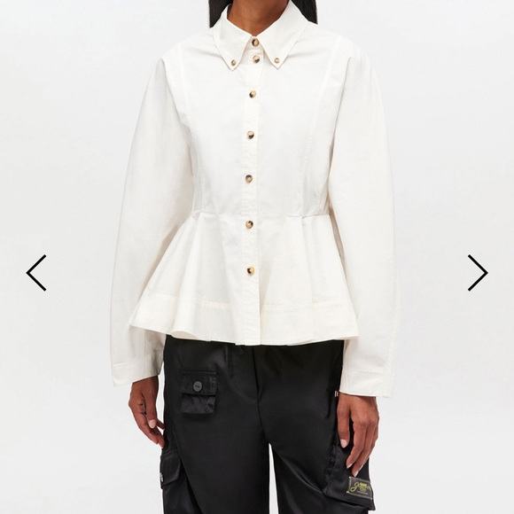 Ganni Egret Button-Up Peplum Blouse - Picture 2 of 7